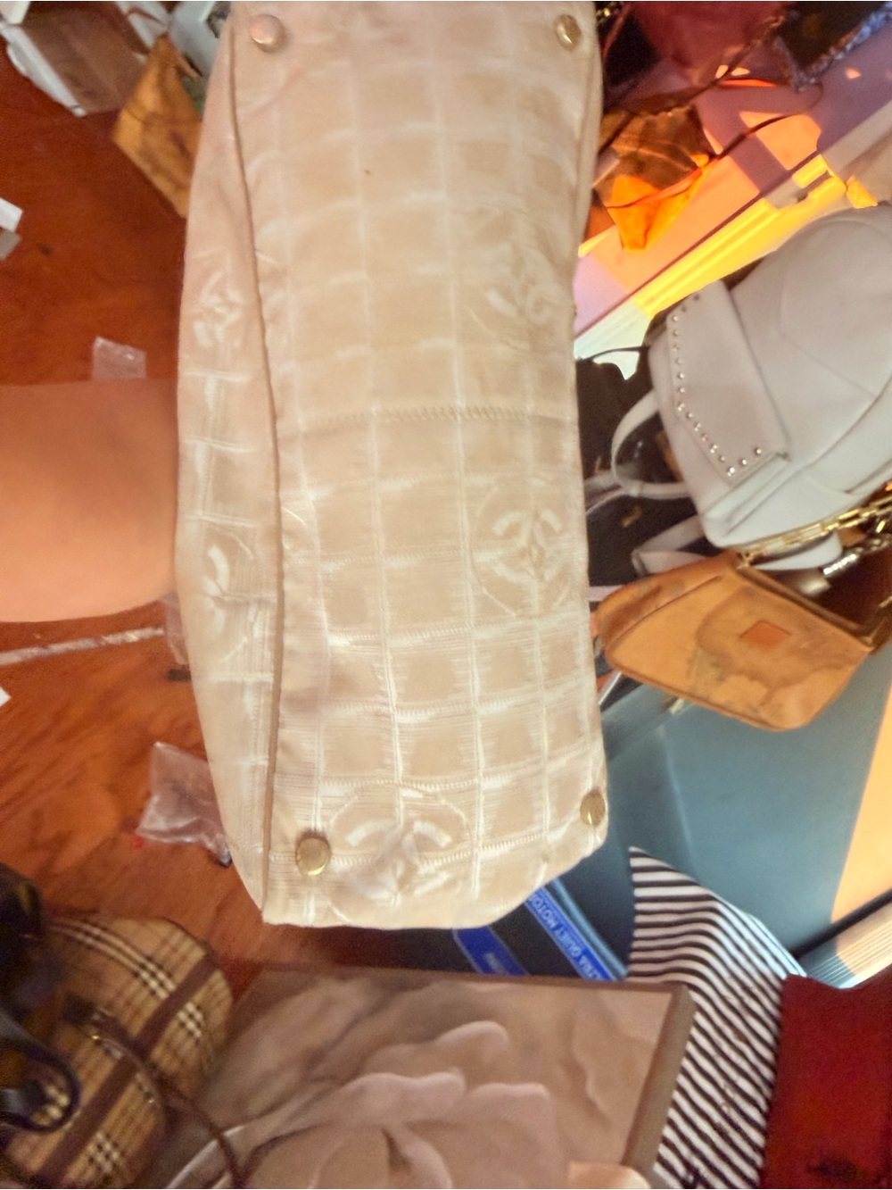 CHANEL Beige Jacquard Nylon Tote with Leather Handles - Picture 7 of 7